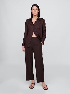 NWT 10 tall Gap brown linen blend relaxed straight ankle pant